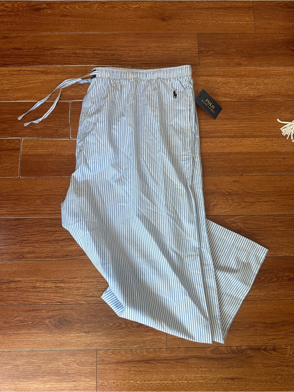Polo by Ralph Lauren Men’s Light Blue & White Striped Drawstring Pants